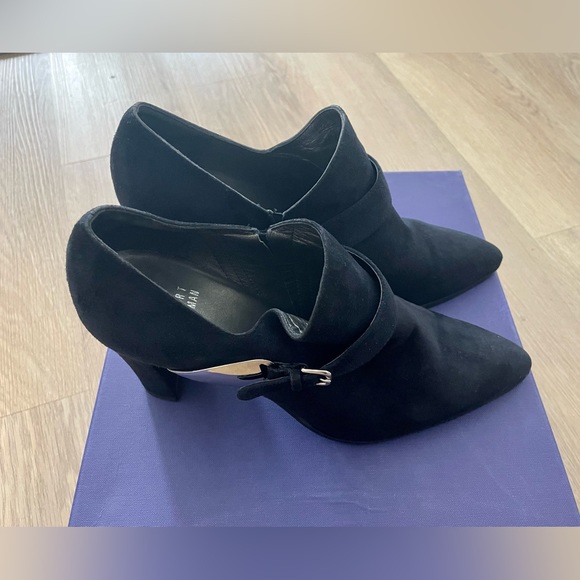 Stuart Weiztman Navy Suede Chunky Heel - Picture 2 of 6